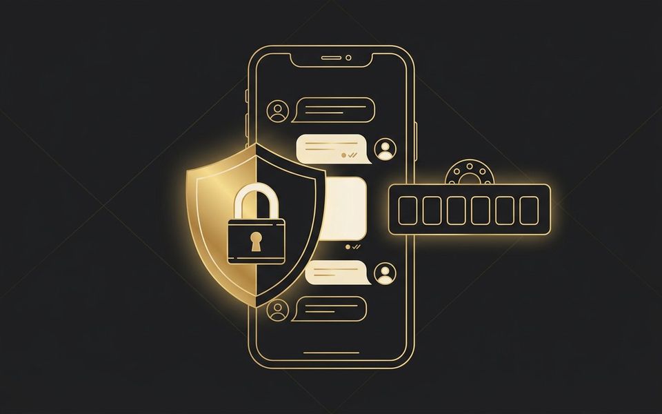 هاتف ذكي أمامه درع وقفل ورمز من ست خانات — حماية واتساب بالتحقق بخطوتين